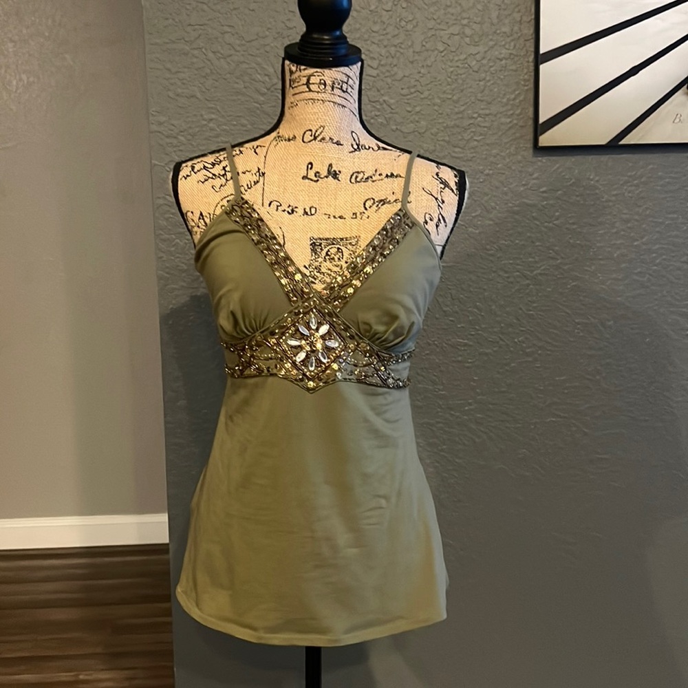 Green Rhinestone Beaded Cami